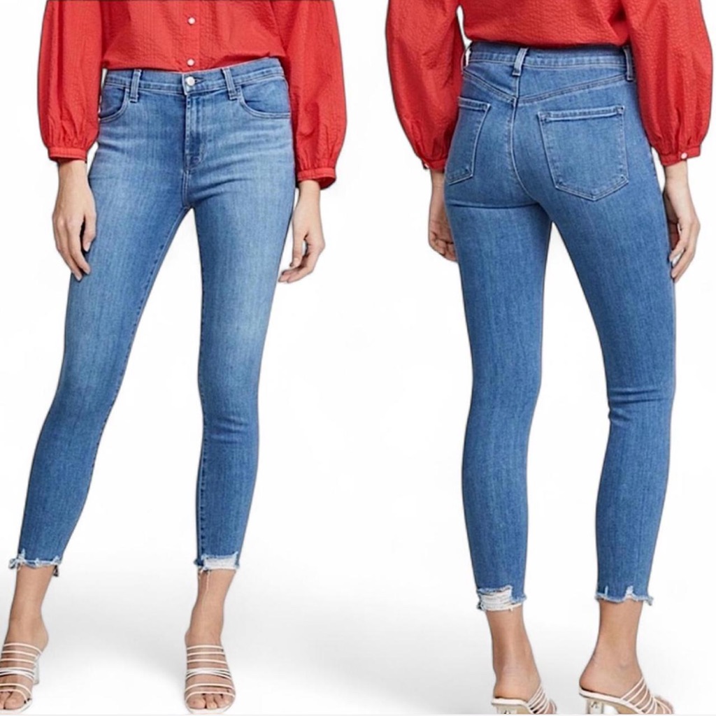 J Brand Jeans Alana High Rise Stretch Skinny Jeans With Cutoff Raw Hem Ankle